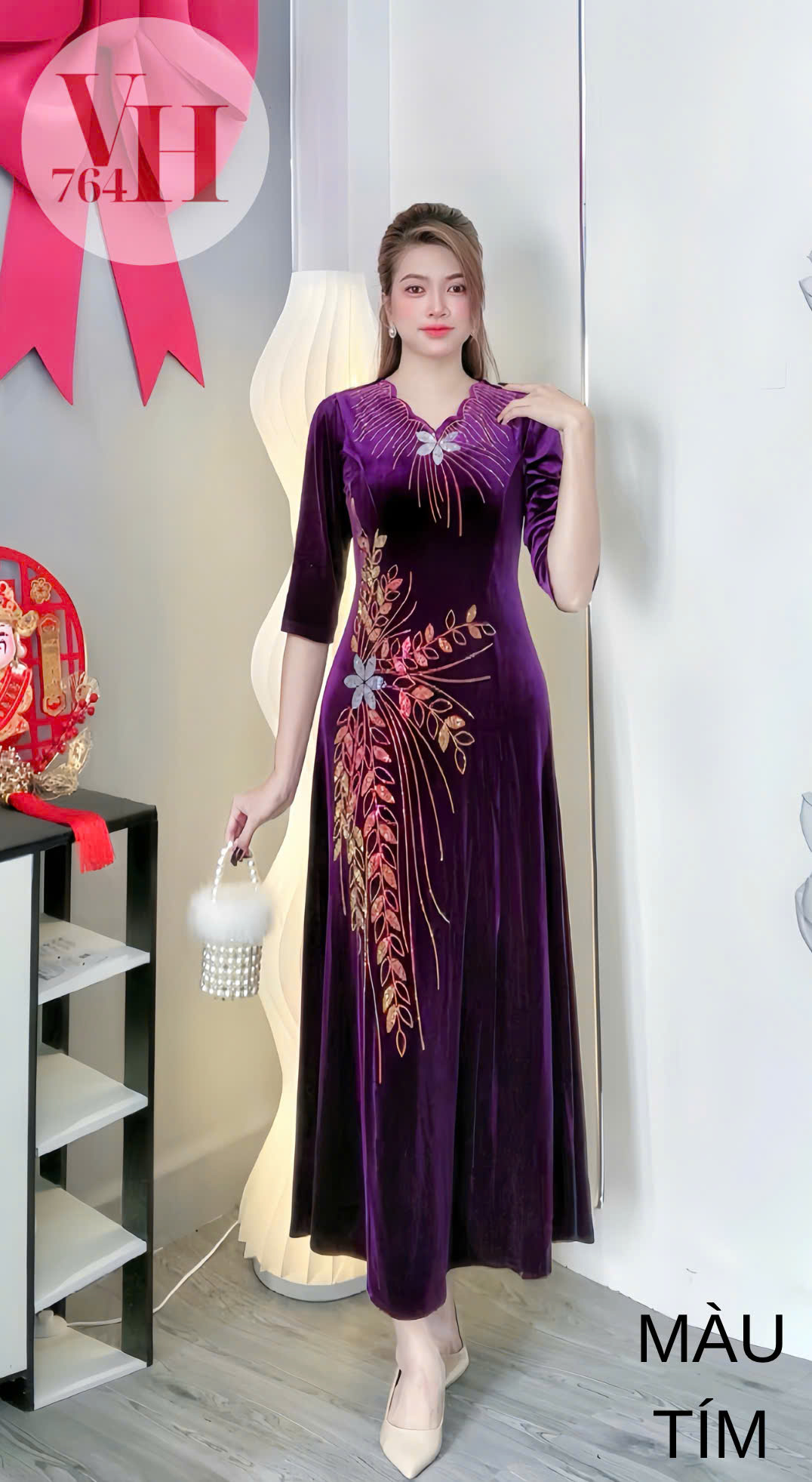 Đầm nhung cao cấp làm xui, dự tiệc sang trọng VH764